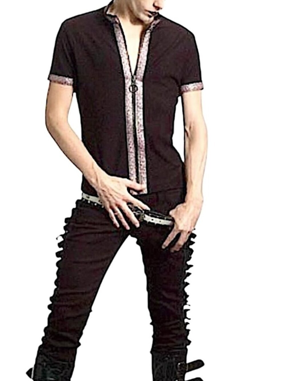 SHRINE OF HOLLYWOOD Restraint Buckle Zip Leg Low Rise Jeans Goth Punk Rock Black